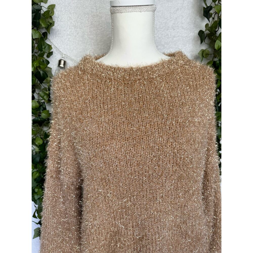 CATO Brown Sparkly Back Bow Balloon Sleeved Sweater Women's Small - Picture 4 of 11